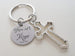 Custom Cross Charm Keychain with Thou Art Mine Engraved Disc, Option to Personalize with Letter Charm and Birthstone Charm