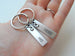 His & Hers Hand Engraved Keychains with Infinity Charm Layered Over, Stainless Steel Tag Keychains