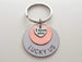 Custom Engraved Steel Disc Keychain with Penny & I Love You Heart Charm, Anniversary Husband Wife Key Chain, Boyfriend Girlfriend Customized Couples Keychain