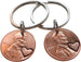 15 Year Anniversary Gift • Double Keychain Set 2010 Penny Keychains with Engraved Heart Around Year by Jewelry Everyday
