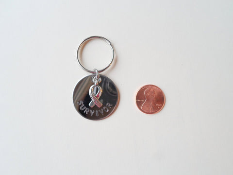 Small Cancer Hope Ribbon Keychain With Steel Disc