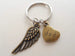 Father Memorial Keychain, Bronze Wing Charm and Dad Heart Charm; My Guardian Angel Keychain
