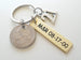 Custom Engraved Brass Keychain with 2001 Nickel & Number 21 Charm, 21 Year Anniversary Gift Keychain, Personalized Engraved Keychain
