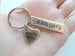 Bronze Tag Keychain, Rectangle Engraved with "6,935 Days", and Heart Tag Engraved "Happy19th"; 19 Year Anniversary Couples Keychain