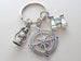 Custom Compass Charm Keychain with Binoculars Charm & Lantern Charm and Personalized Letter Charm, Summer Camp or Youth Camp Keychain