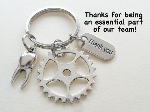 Dental Assistant, Dental Office Staff, Orthodontics Gift Keychain, Tooth & Gear Charm Keychain, Employee Thank You Gift