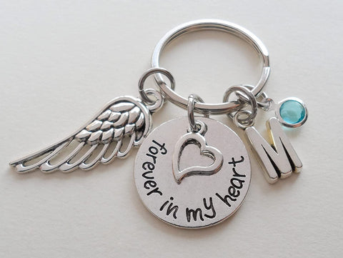 Custom Forever in My Heart Disc & Wing Charm Keychain, Family Loss Gift, Memorial Keychain