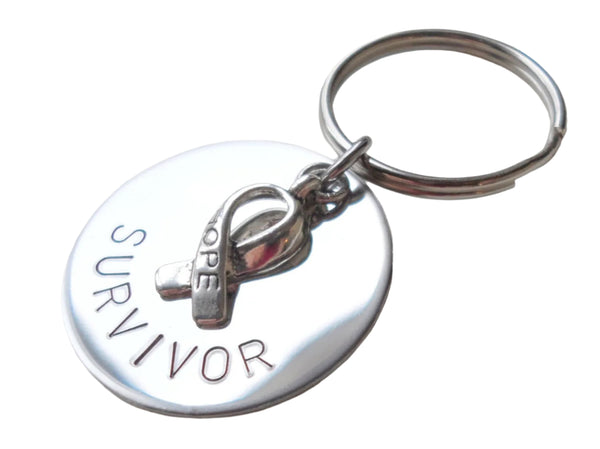 Small Cancer Hope Ribbon Keychain With Steel Disc