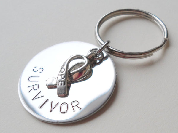 Small Cancer Hope Ribbon Keychain With Steel Disc