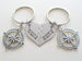 Custom Engraved Coordinates Connecting Keychain Set with Compass Charms, Steel Tags, Anniversary Gift Keychains, Long Distance Relationship GPS Keychains