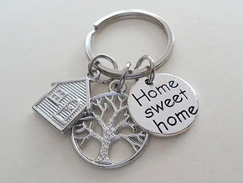 Home Sweet Home Keychain with House Charm & Tree Charm, Realtor or First Time Home Buyer Keychain