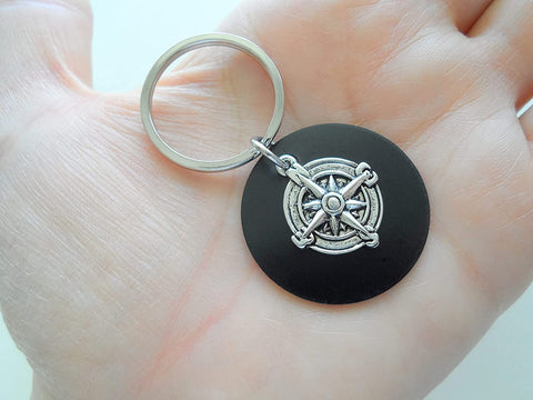 Custom Engraved Coordinates Keychain Anodized Aluminum Disc with Compass Charm, Anniversary Gift Keychain, Special Occasion GPS Keychain