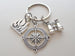 Custom Compass Charm Keychain with Binoculars Charm & Camp Fire Charm and Personalized Letter Charm, Summer Camp or Youth Camp Keychain