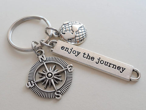 Enjoy the Journey Compass & Globe Charm Keychain - Graduation Keychain, Encouragement Keychain