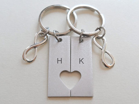 Custom 2 Engraved Tag Keychains with Cut Out Heart & Charm Option, Anniversary Gift Keychain, Special Occasion Keychain, Metals: Aluminum, Brass, Copper