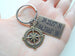 Custom Bronze Compass Keychain with Engraved Coordinates Tag for Couples or Best Friends, Anniversary Gift Keychain