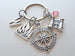 Custom Compass Charm Keychain with Binoculars Charm & Camp Fire Charm and Personalized Letter Charm, Summer Camp or Youth Camp Keychain