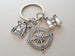 Custom Compass Charm Keychain with Binoculars Charm & Camping Backpack Charm and Personalized Letter Charm, Summer Camp or Youth Camp Keychain