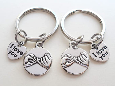 Double Keychain Set, Pinky Promise & I Love You Heart Charm Keychains, Best Friend or Couples Keychains