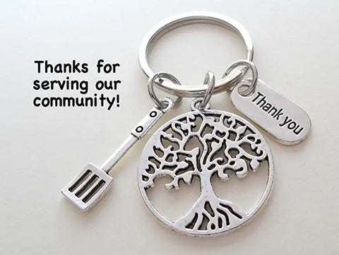 Food Server Keychain, Tree and Small Spatula Charm Keychain, Thank You Appreciation Keychain