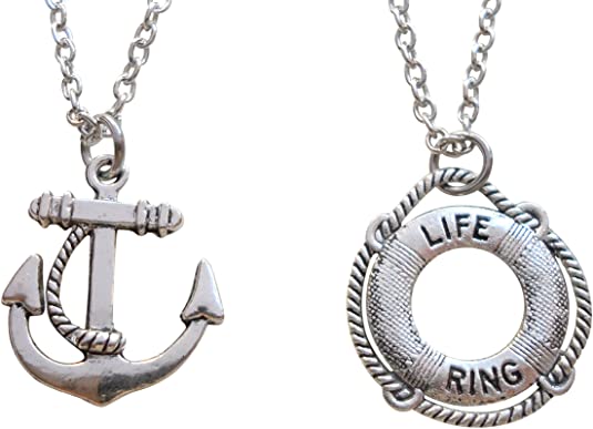 Anchor & Lifesaver Ring Necklace Set -You Be My Anchor I'll Keep You Afloat