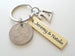 Custom Engraved Brass Keychain with 2001 Nickel & Number 21 Charm, 21 Year Anniversary Gift Keychain, Personalized Engraved Keychain