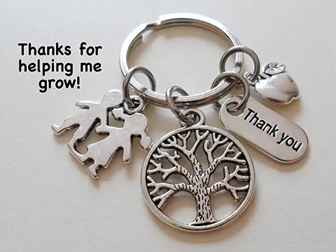 Small Tree Keychain with Apple, Thank You & Kids Charm, Teacher Appreciation - Thanks for Helping Me Grow