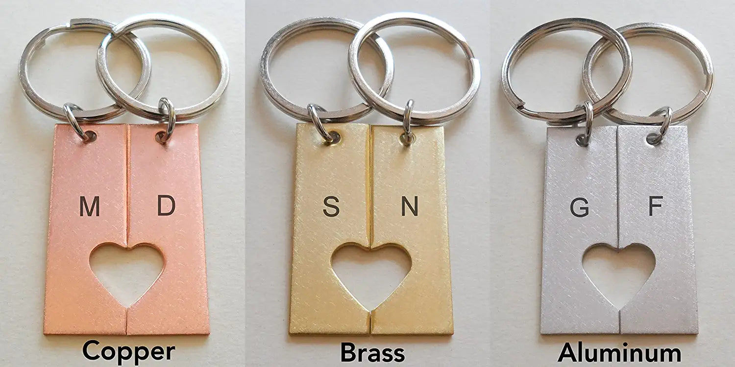 Custom Couples Gift  Copper Heart Keychain, Personalized Wedding