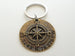 Custom Bronze Compass Keychain with Engraved Disc for Couples or Best Friends, Anniversary Gift Keychain