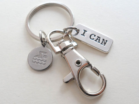 Swimming Keychain with I Can Charm and Swivel Clasp, Swimmer or Coach Keychain