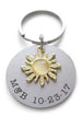 Custom Golden Sun Charm Keychain with Engraved Aluminum Disc, Couples Anniversary Keychain or Best Friend Keychain