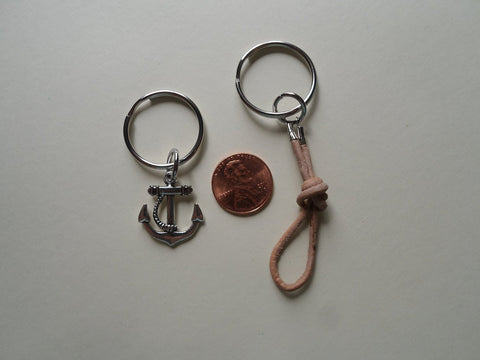 Leather Rope and Anchor Keychain Set
