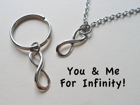 Small Infinity Symbol Necklace and Keycahin Set - You And Me For Infinity; Couples Keychain Set