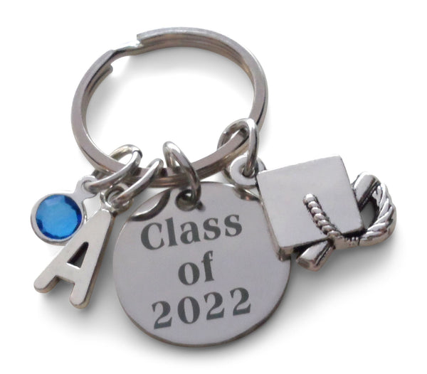 Custom Graduation Class of 2024 Disc Keychain with Graduation Cap Charm, Personalized Graduate Keychain, Gift for Graduate