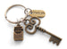 Bronze Key and Crayons Charm Keychain with Thank You Charm, School Teacher Appreciation Gift