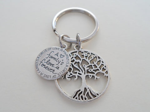 A Family's Love is Forever Saying Disc & Tree Keychain, Family Reunion or Family Gift