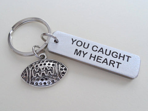 Aluminum Engraved Keychain Tag with Football Charm, Engraved with "You Caught My Heart"