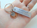 Aluminum Keychain Engraved with "Lucky Us, Happy 10th" & Penny and "I love you" heart charm