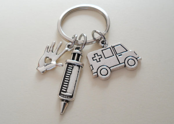 Employee Appreciation Gifts • Ambulance, Hand with Heart & Syringe Keychain by JewelryEveryday