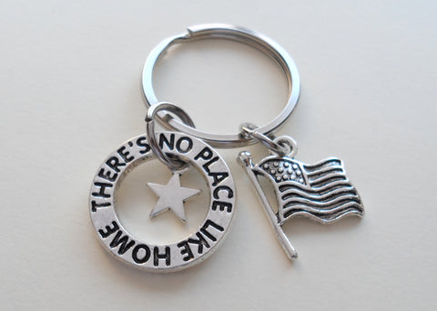 American Flag Keychain, There's No Place Like Home, USA Patriotic Gift, Military Keychain Gift, Citizenship Keychain
