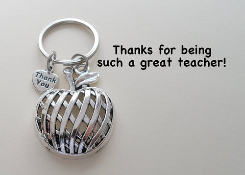 Apple Keychain for Teachers with Engraved "Thank You" Tag.