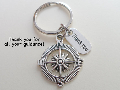 Teacher Appreciation Gifts • "Thank You" Tag & Compass Charm Keychain by JewelryEveryday w/ "Thank you for all your guidance!" Card