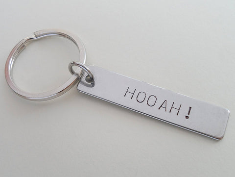 Army Keychain, "Hooah" Hand Stamped on Stainless Steel Keychain Tag