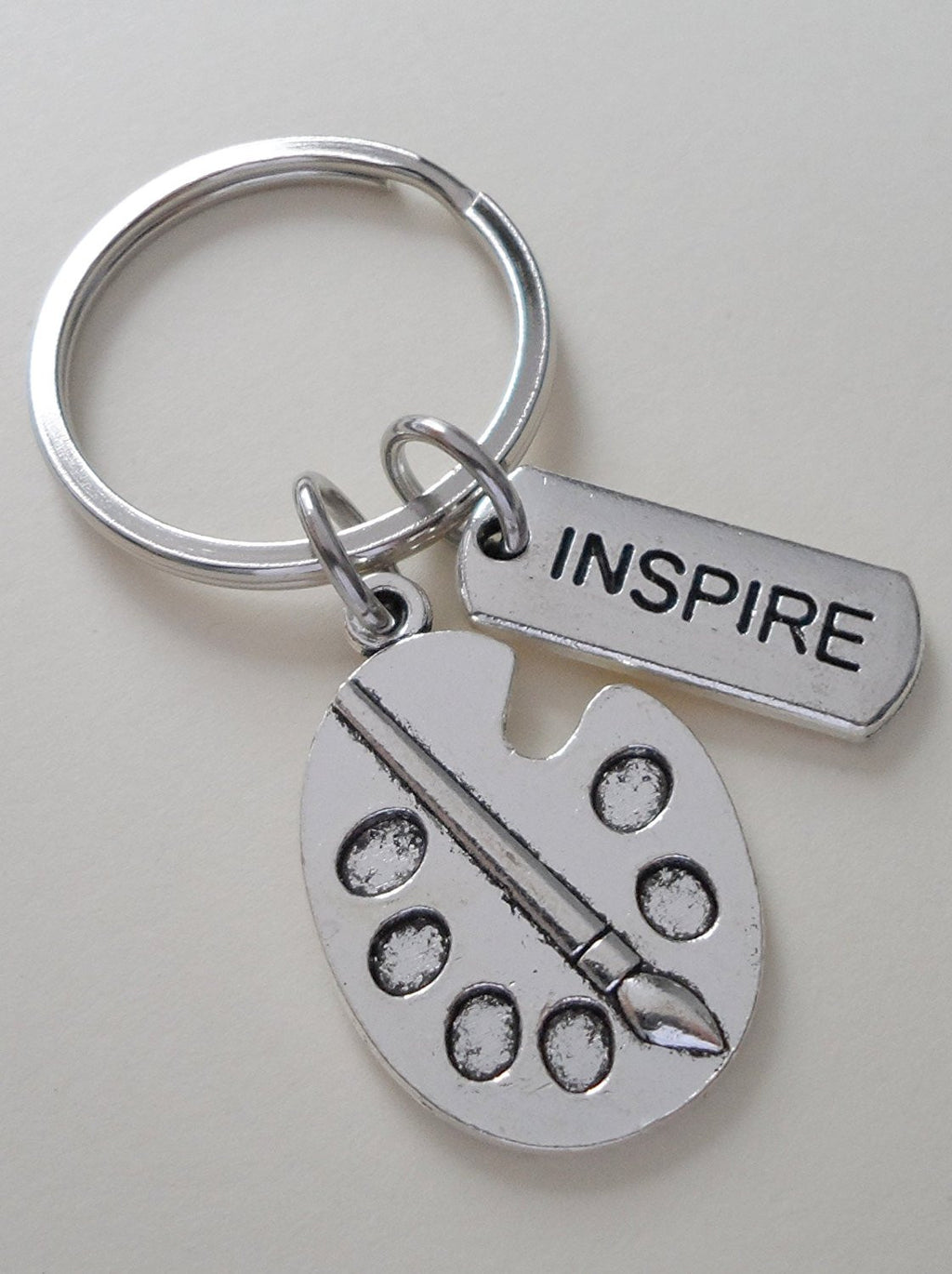 Art Palette Charm Keychain with "Inspire" Tag Charm, Add-on Letter and Birthstone Charm Options