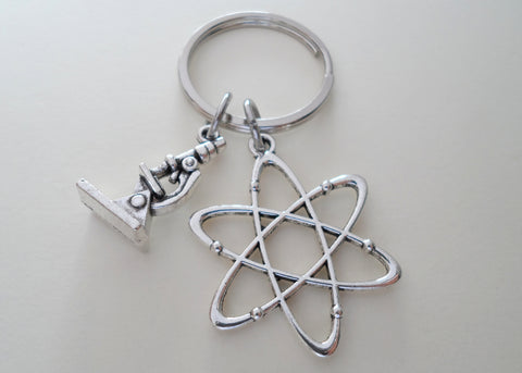 Atom & Microscope Keychain, Science Keychain, Physics Keychain, Chemistry Keychain, Microbiologist Gift