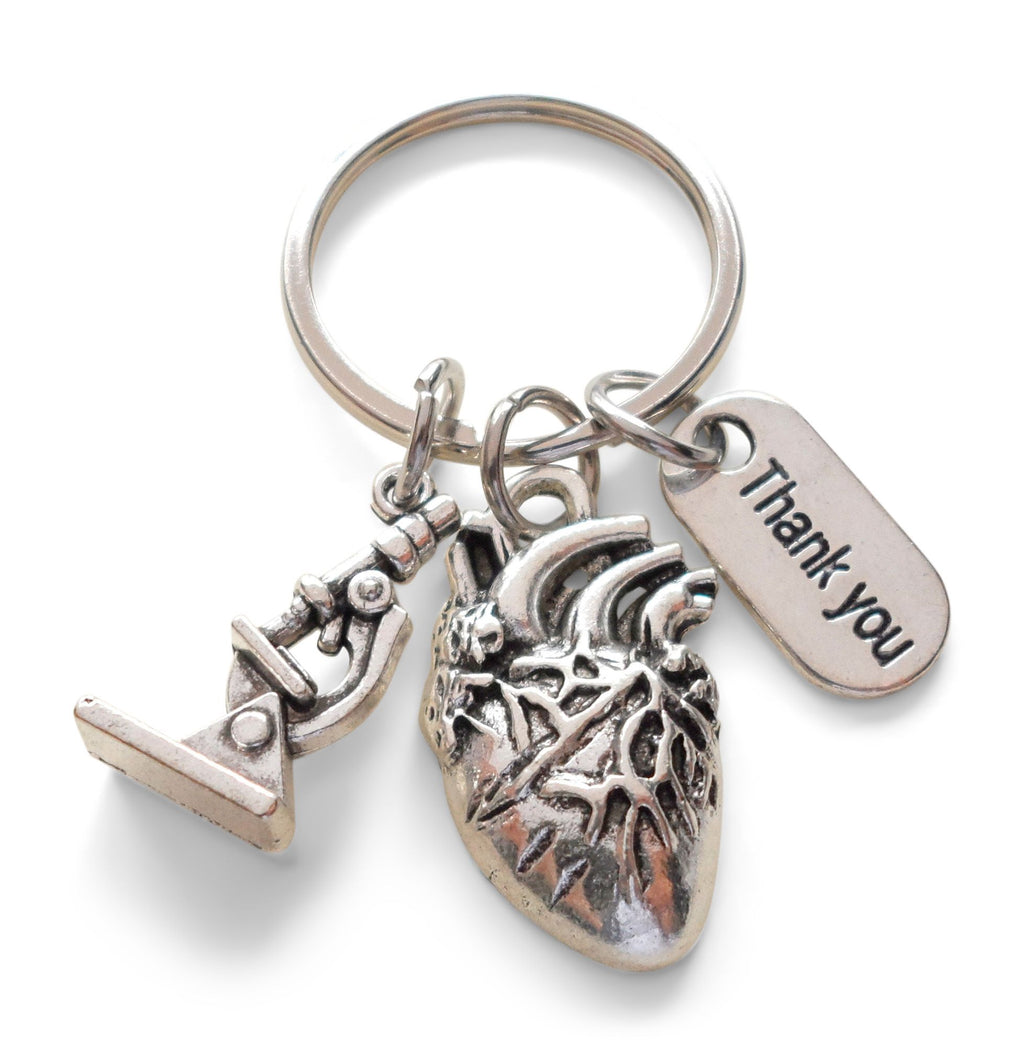 Heart & Microscope Medical Charm Keychain, Doctor Office Gift, Hospital Staff Gift, Thank you Gift