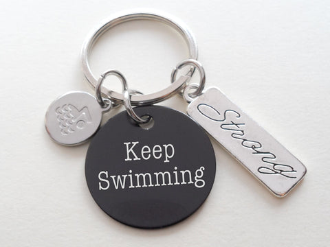 Keep Swimming Keychain, Swimmer & Strong Charm Keychain, Swimming Team Fitness Encouragement Keychain