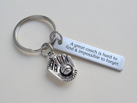 Baseball Coach Appreciation Gift • Engraved "A Great Coach is Impossible to Forget" Keychain | Jewelry Everyday