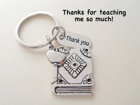Book & Apple Keychain for Teachers with Special "Thank you" Message tag.