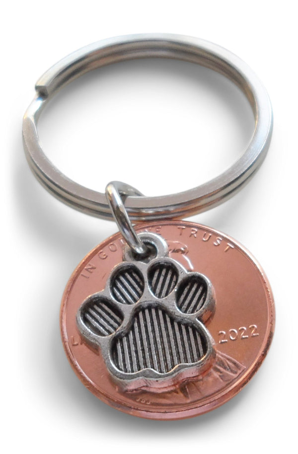 US One Cent Penny Keychain Paw Print Charm, New Pet Adoption Keychain